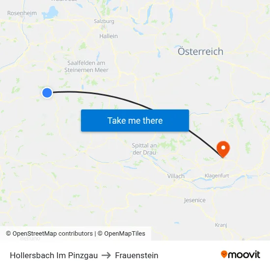 Hollersbach Im Pinzgau to Frauenstein map