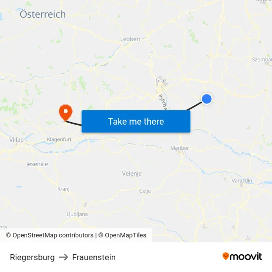 Riegersburg to Frauenstein map