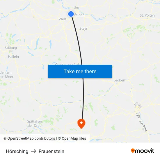 Hörsching to Frauenstein map