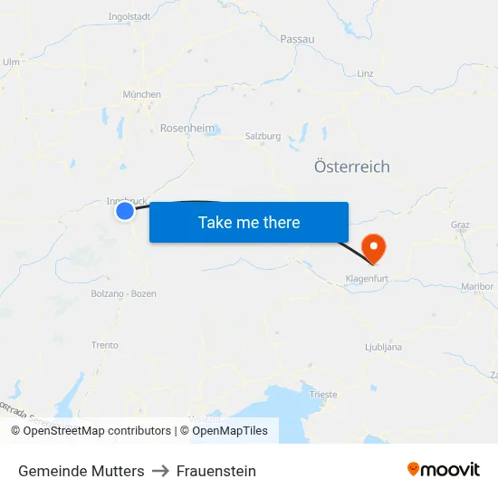 Gemeinde Mutters to Frauenstein map