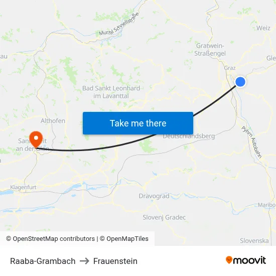 Raaba-Grambach to Frauenstein map