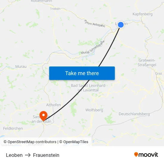 Leoben to Frauenstein map
