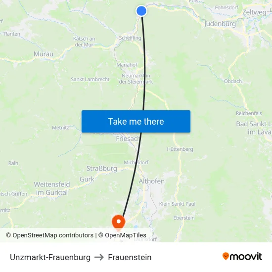 Unzmarkt-Frauenburg to Frauenstein map