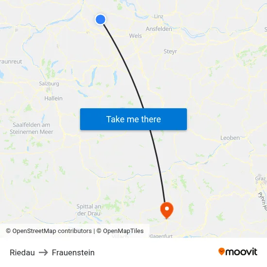 Riedau to Frauenstein map