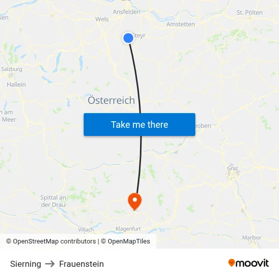Sierning to Frauenstein map