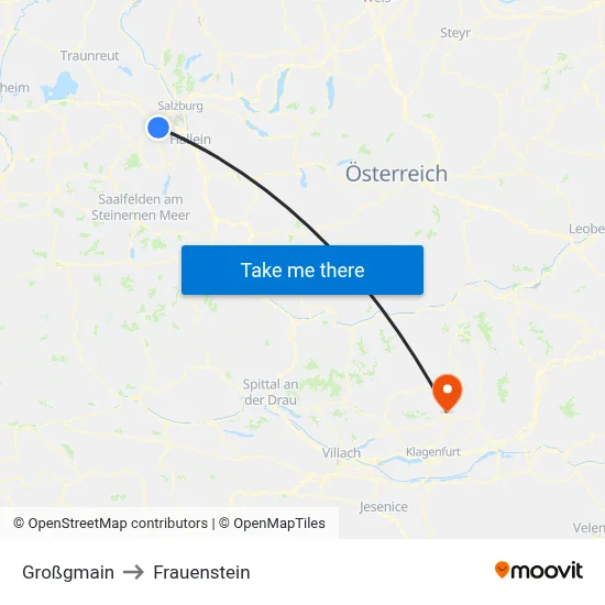Großgmain to Frauenstein map