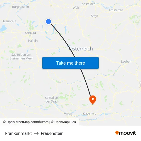 Frankenmarkt to Frauenstein map
