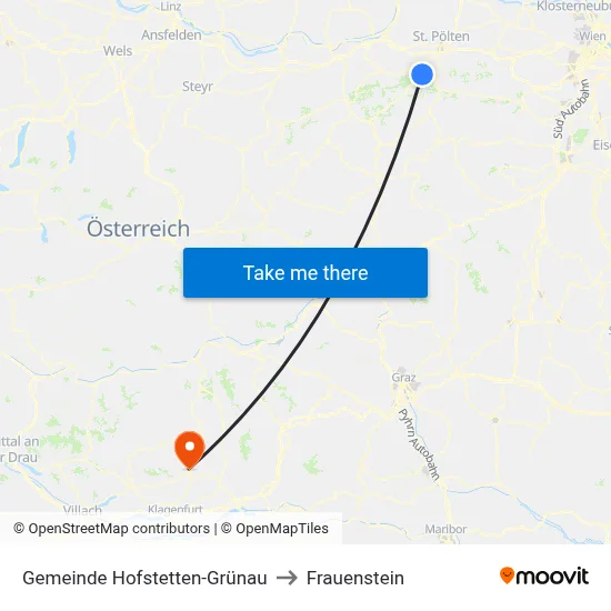 Gemeinde Hofstetten-Grünau to Frauenstein map