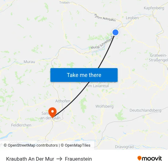 Kraubath An Der Mur to Frauenstein map