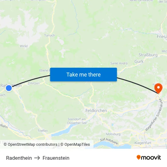 Radenthein to Frauenstein map