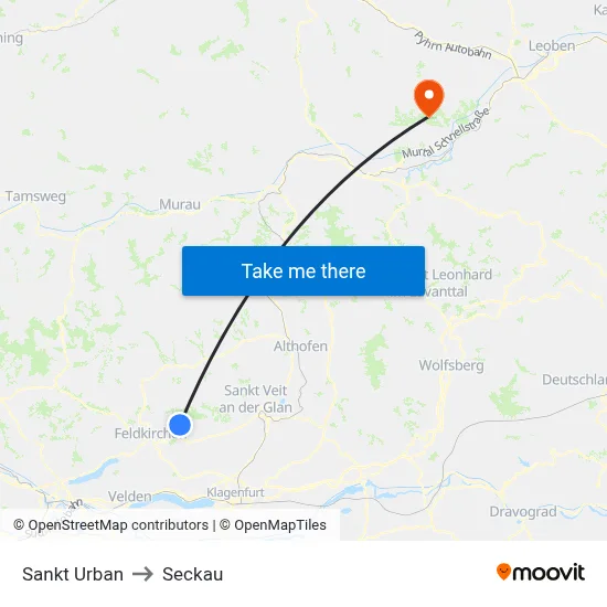 Sankt Urban to Seckau map
