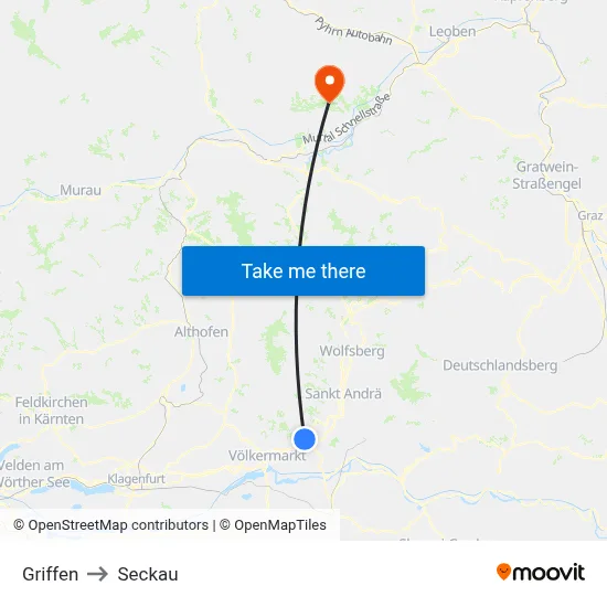 Griffen to Seckau map