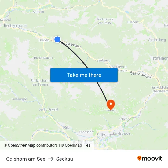 Gaishorn am See to Seckau map