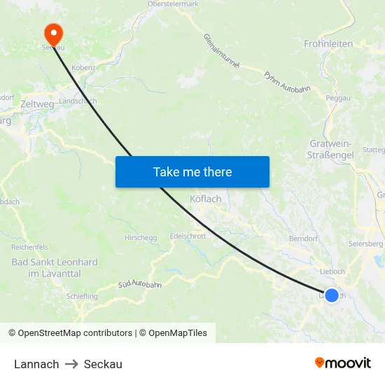 Lannach to Seckau map