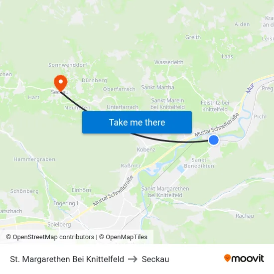 St. Margarethen Bei Knittelfeld to Seckau map