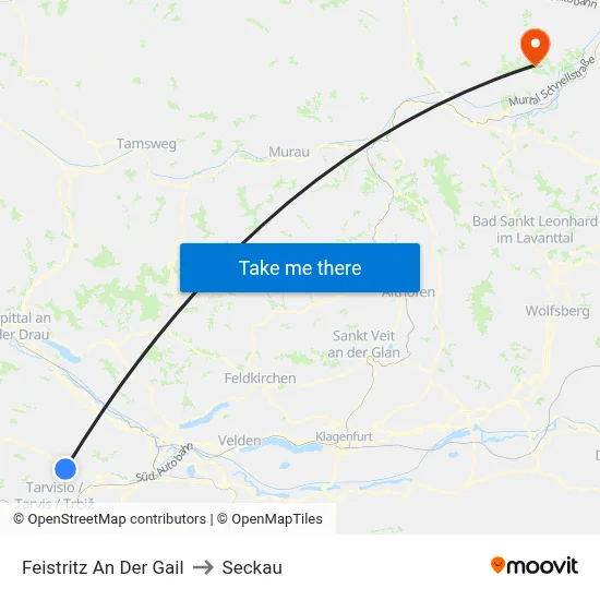Feistritz An Der Gail to Seckau map