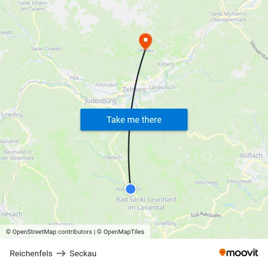 Reichenfels to Seckau map