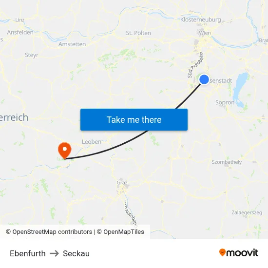 Ebenfurth to Seckau map