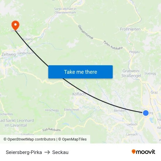 Seiersberg-Pirka to Seckau map