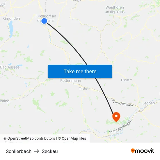 Schlierbach to Seckau map
