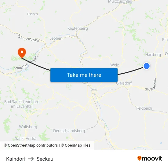 Kaindorf to Seckau map