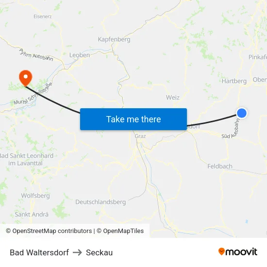 Bad Waltersdorf to Seckau map
