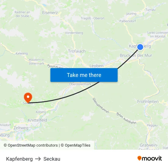 Kapfenberg to Seckau map