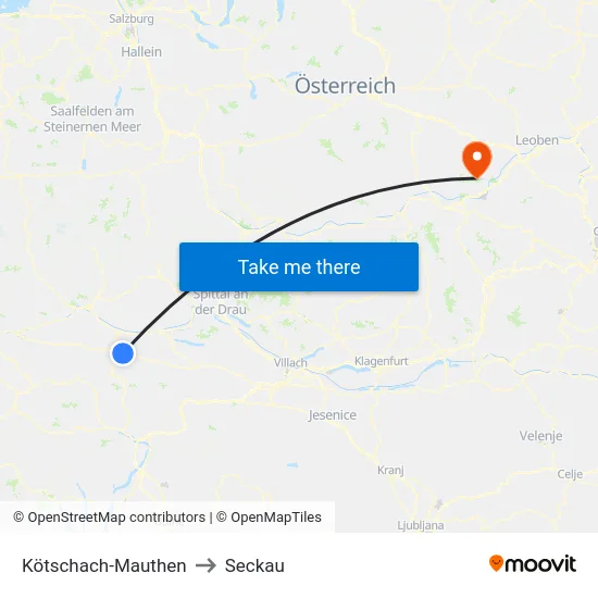 Kötschach-Mauthen to Seckau map