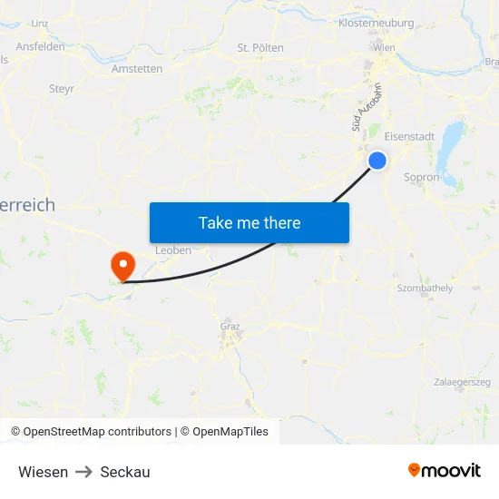 Wiesen to Seckau map