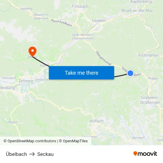 Übelbach to Seckau map