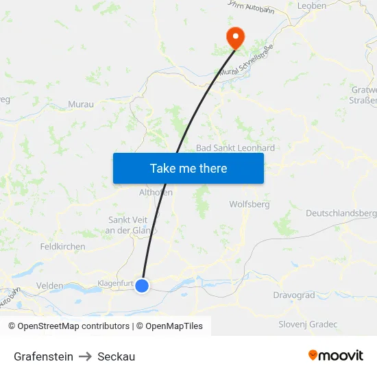 Grafenstein to Seckau map