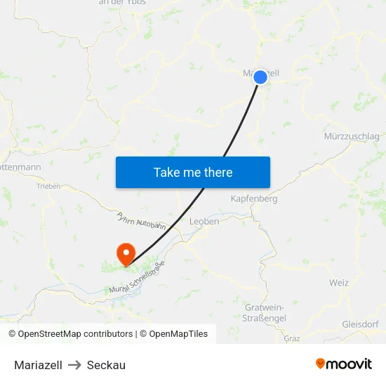 Mariazell to Seckau map