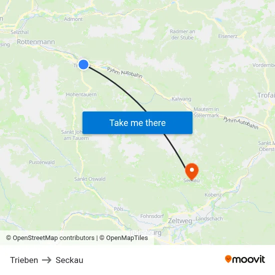 Trieben to Seckau map