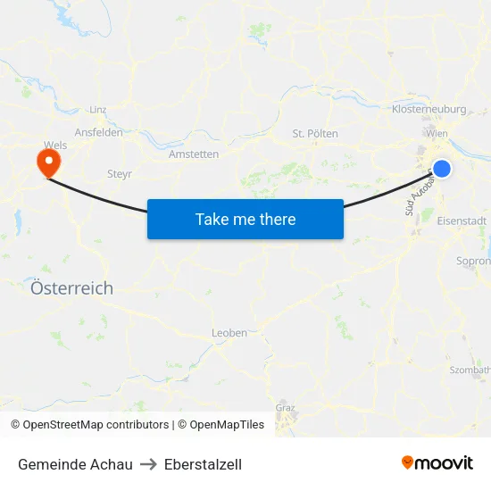 Gemeinde Achau to Eberstalzell map
