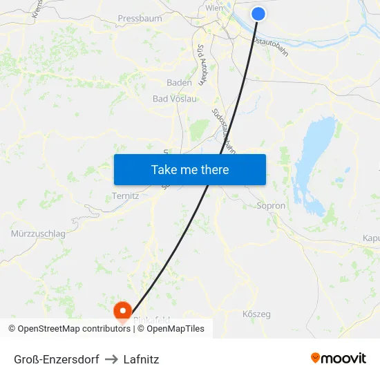Groß-Enzersdorf to Lafnitz map