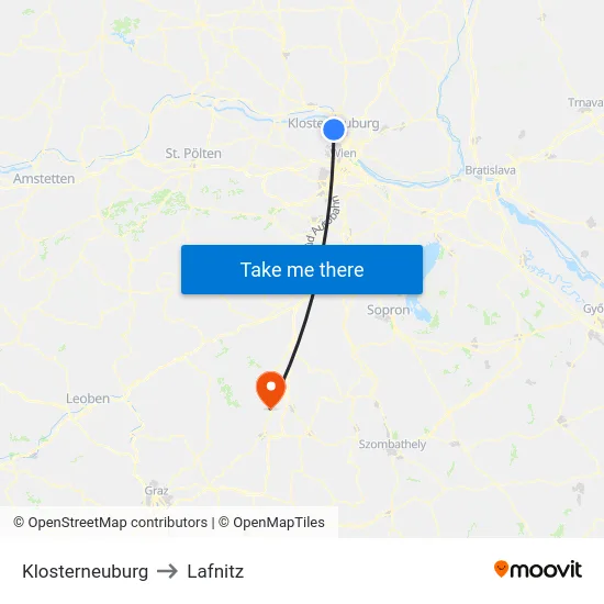 Klosterneuburg to Lafnitz map
