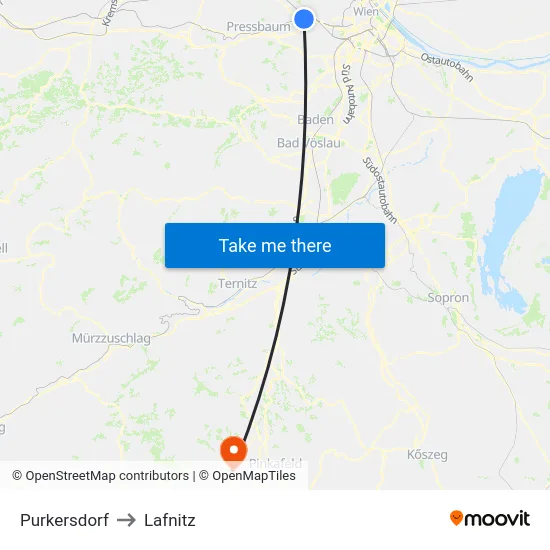 Purkersdorf to Lafnitz map
