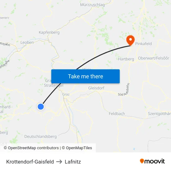 Krottendorf-Gaisfeld to Lafnitz map