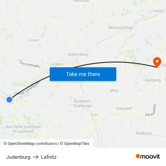 Judenburg to Lafnitz map