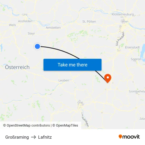 Großraming to Lafnitz map