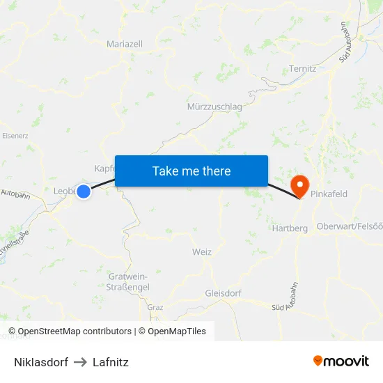 Niklasdorf to Lafnitz map