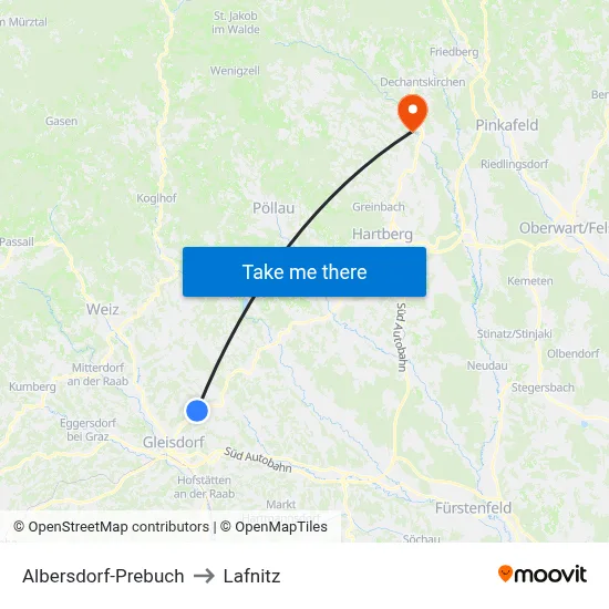 Albersdorf-Prebuch to Lafnitz map
