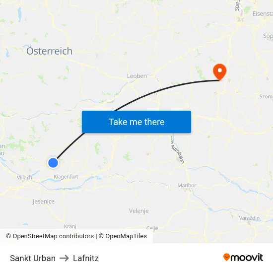 Sankt Urban to Lafnitz map