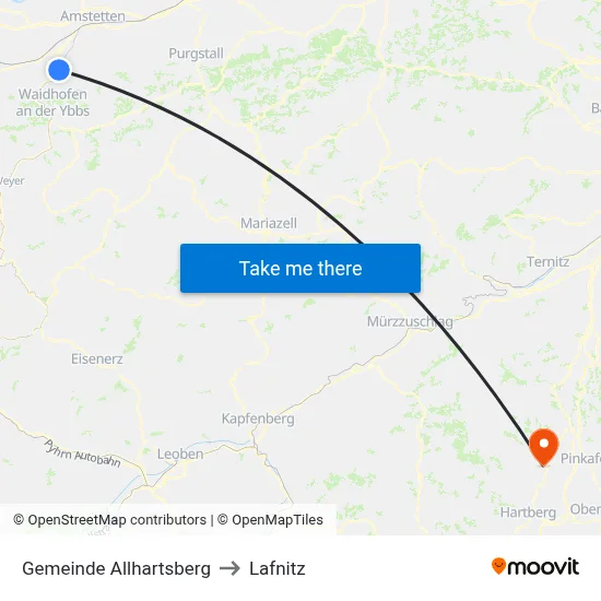 Gemeinde Allhartsberg to Lafnitz map
