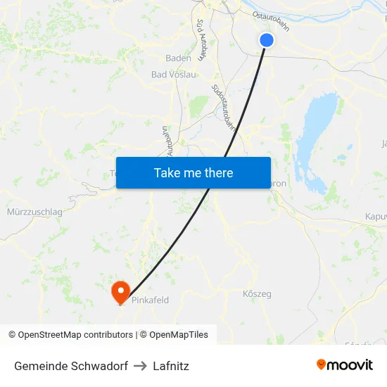 Gemeinde Schwadorf to Lafnitz map