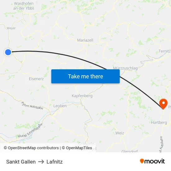 Sankt Gallen to Lafnitz map