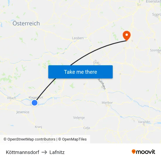 Köttmannsdorf to Lafnitz map