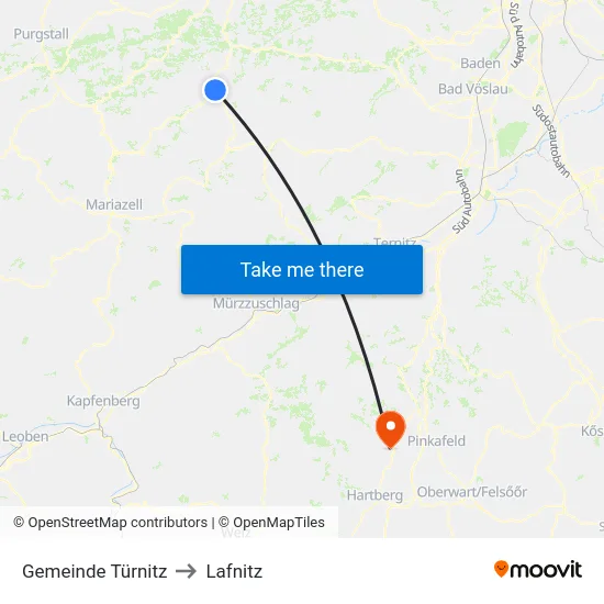 Gemeinde Türnitz to Lafnitz map