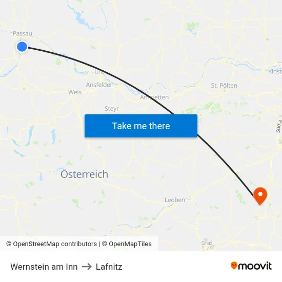 Wernstein am Inn to Lafnitz map