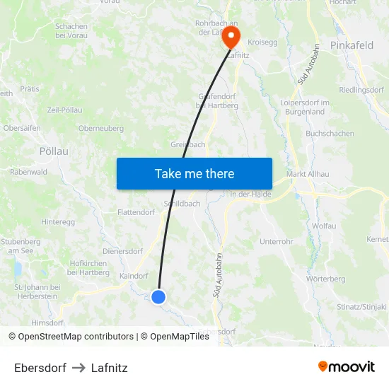 Ebersdorf to Lafnitz map